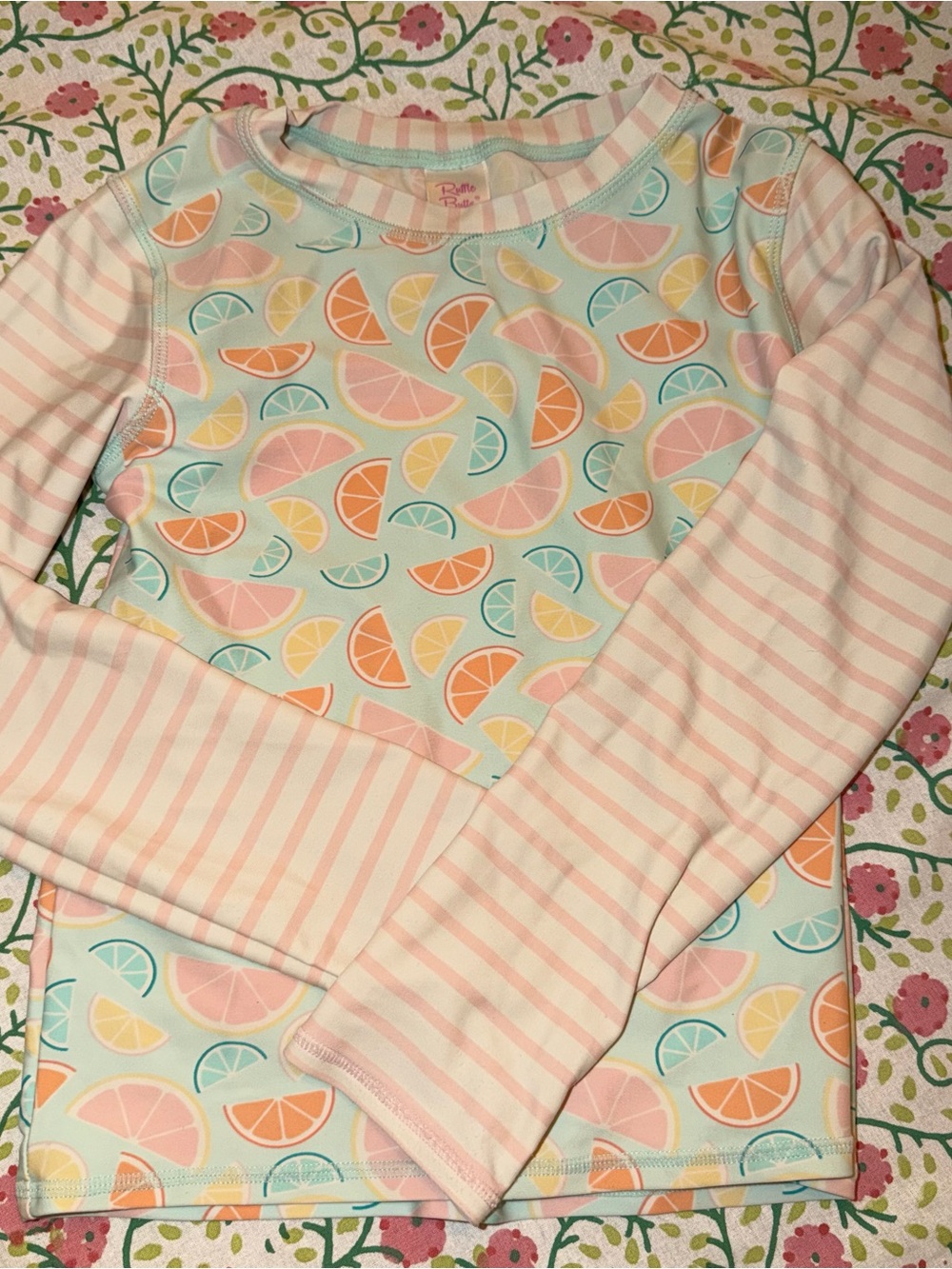 Ruffle Butts Pastel Citrus Long Sleeve Top - Pink & Mint